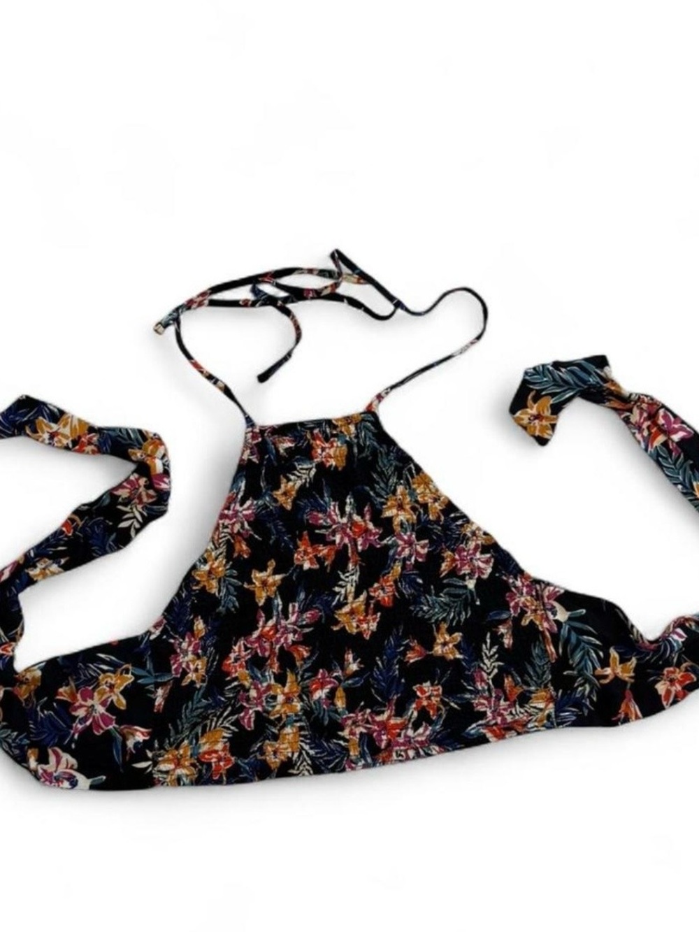 Garage Black Floral Cropped Halter with Multicolor Blooms